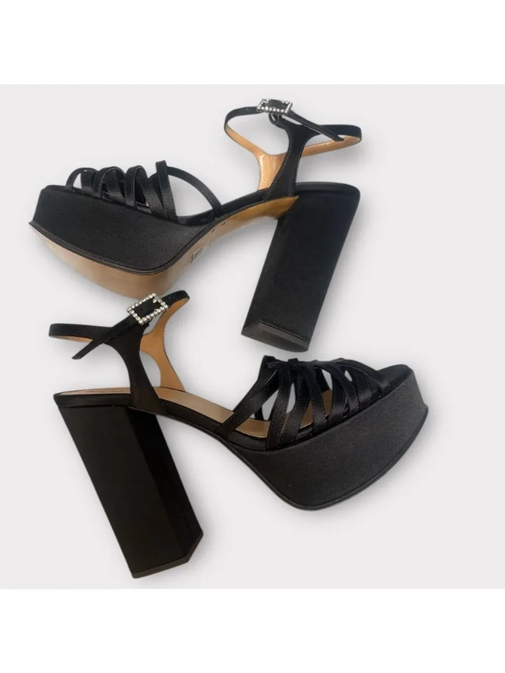 Marc Jacobs The Gram Sandal Women 8.5 Black Satin Crystal Formal Heel Platform - Picture 7 of 12